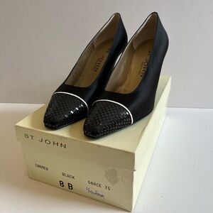 St. John Vintage Black Satin Pumps Paillette on toe size 8B
